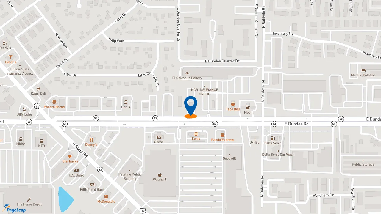 https://pageleap.com map showing location of Popeyes Louisiana Kitchen in Palatine.