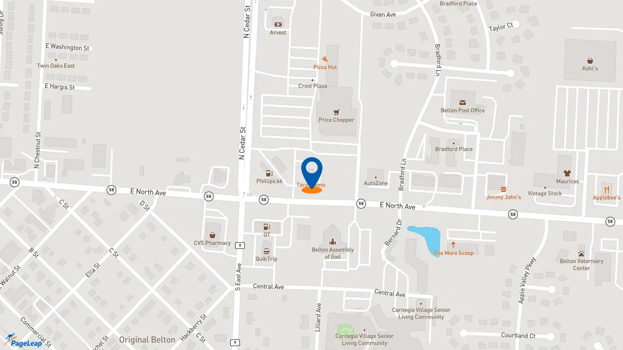 https://pageleap.com map showing location of Popeyes Louisiana Kitchen in Belton.