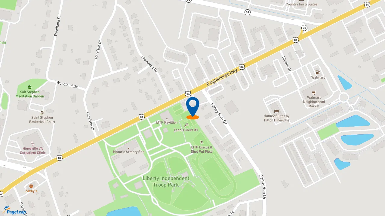 https://pageleap.com map showing location of Popeyes Louisiana Kitchen in Hinesville.