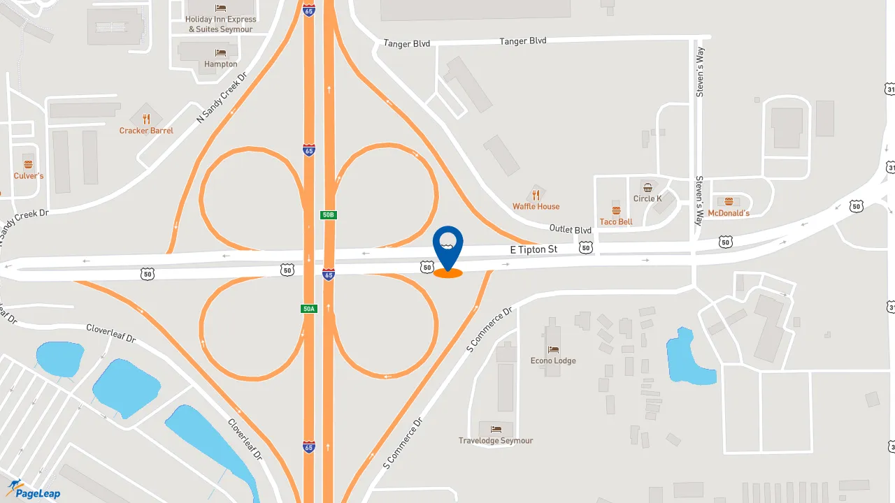 https://pageleap.com map showing location of Popeyes Louisiana Kitchen in Seymour.