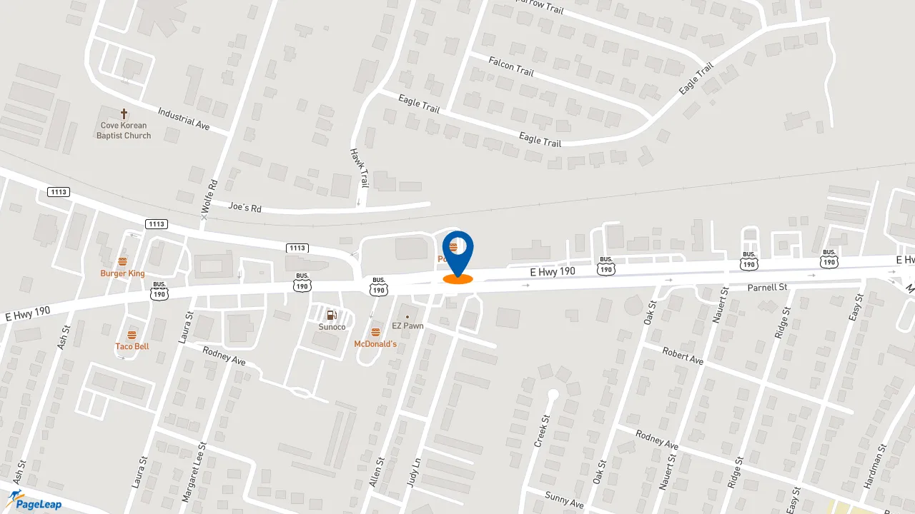 https://pageleap.com map showing location of Popeyes Louisiana Kitchen in Copperas Cove.