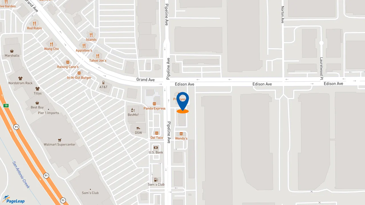https://pageleap.com map showing location of Popeyes Louisiana Kitchen in Chino.
