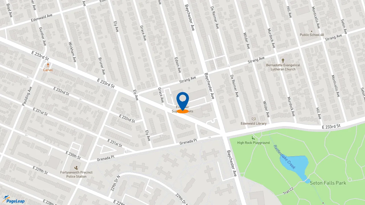 https://pageleap.com map showing location of Popeyes Louisiana Kitchen in Bronx.