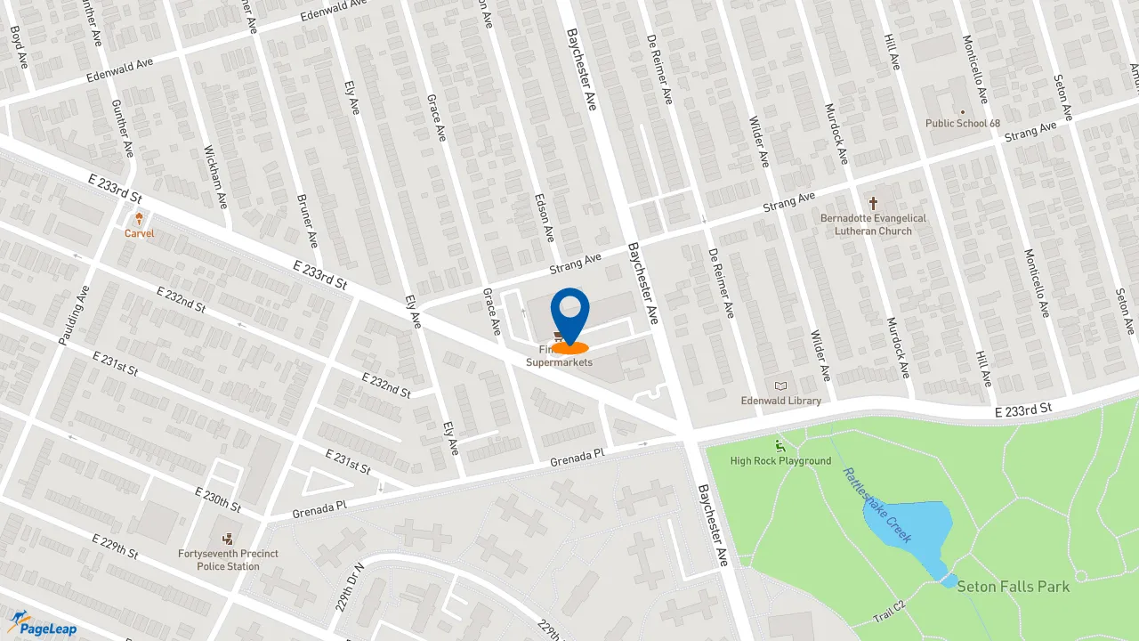 https://pageleap.com map showing location of Popeyes Louisiana Kitchen in Bronx.