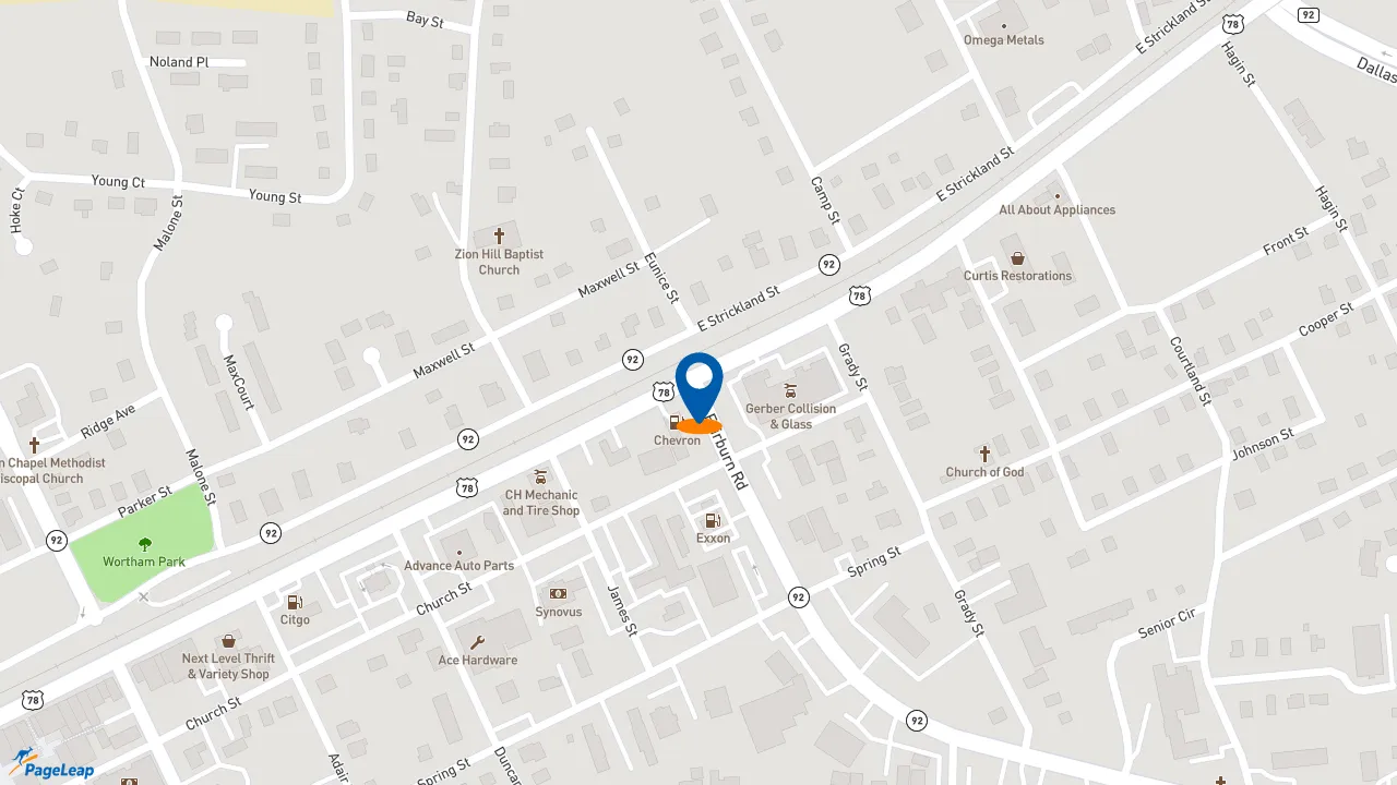 https://pageleap.com map showing location of Popeyes Louisiana Kitchen in Douglasville.