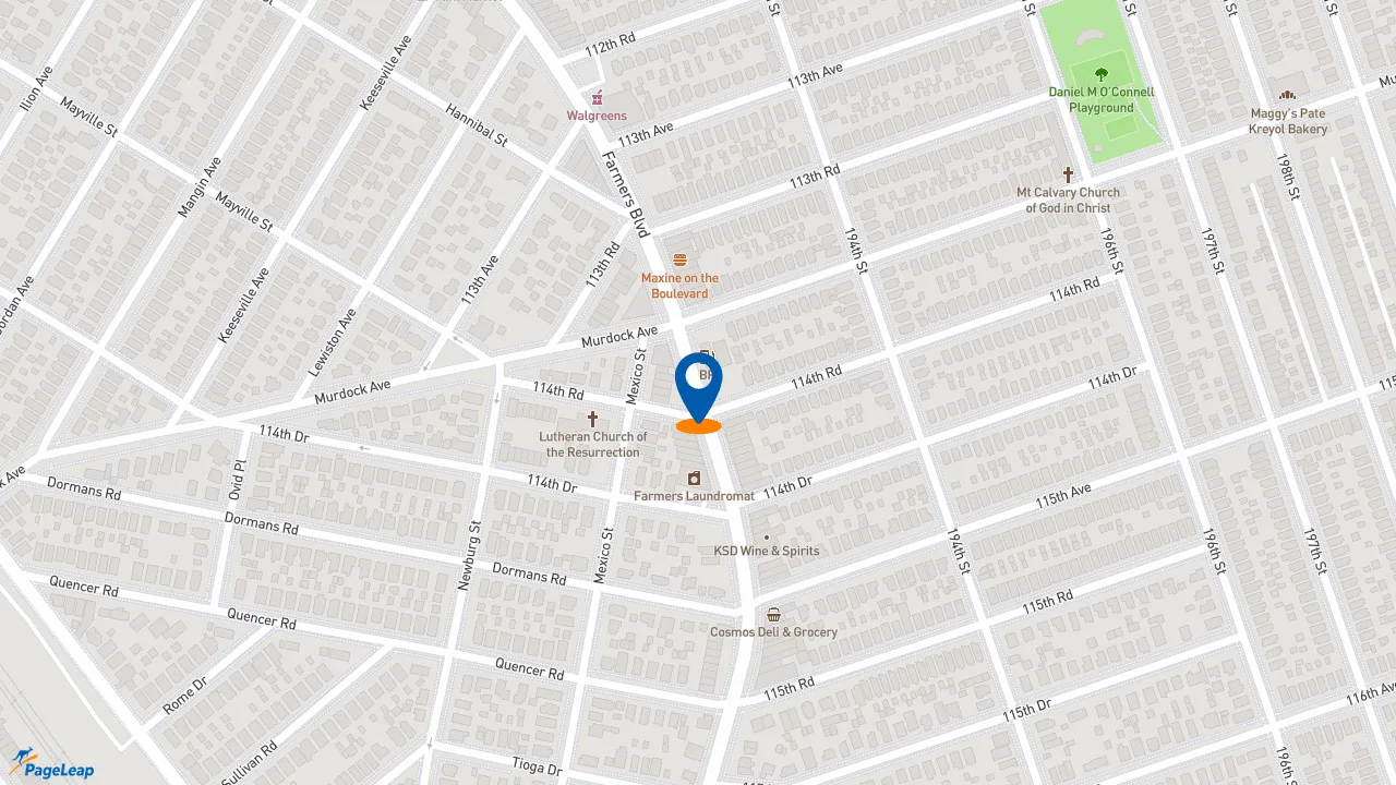 https://pageleap.com map showing location of Popeyes Louisiana Kitchen in Saint Albans.