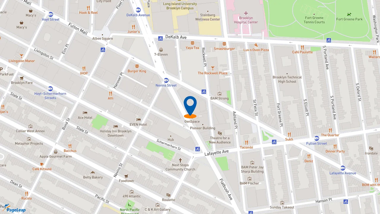 https://pageleap.com map showing location of Popeyes Louisiana Kitchen in Brooklyn.