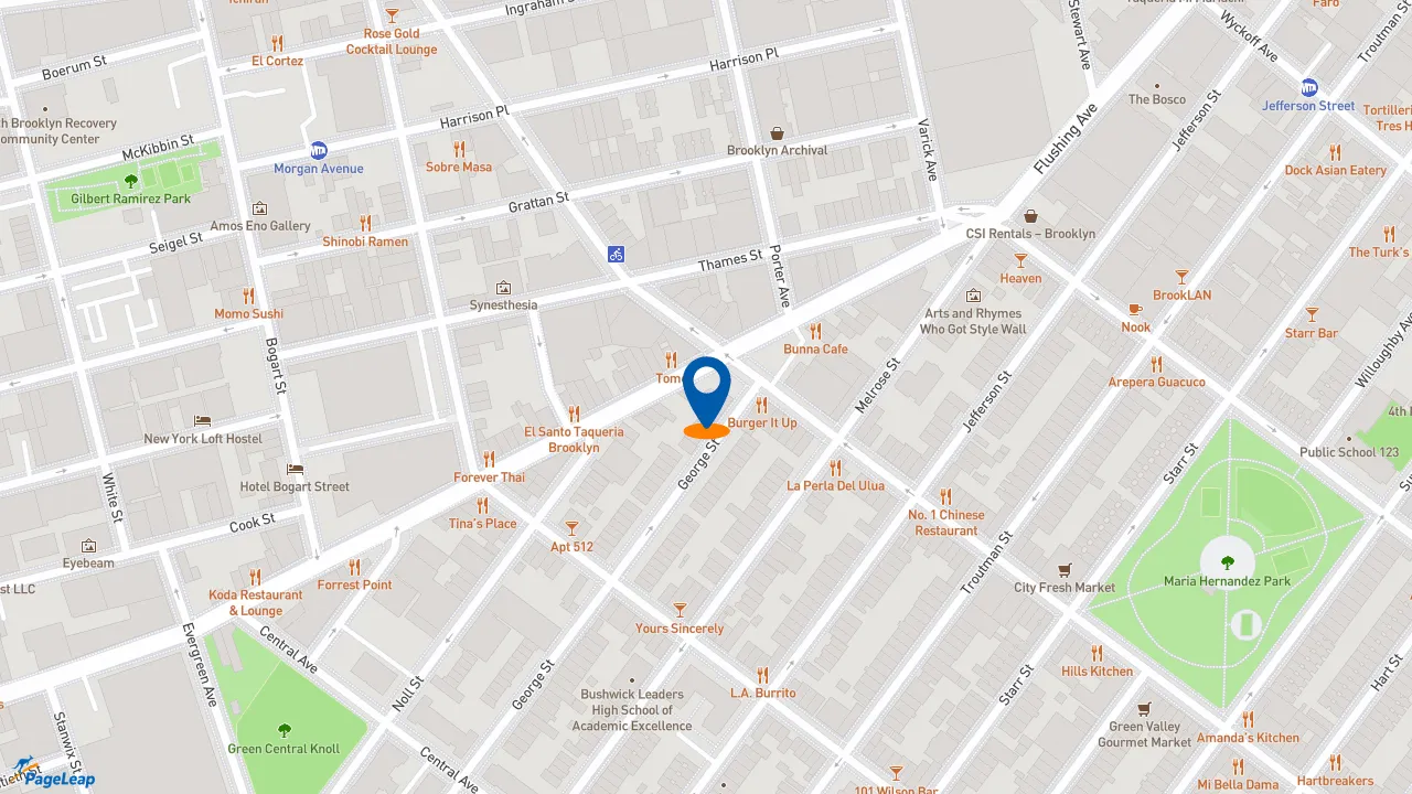 https://pageleap.com map showing location of Popeyes Louisiana Kitchen in Brooklyn.
