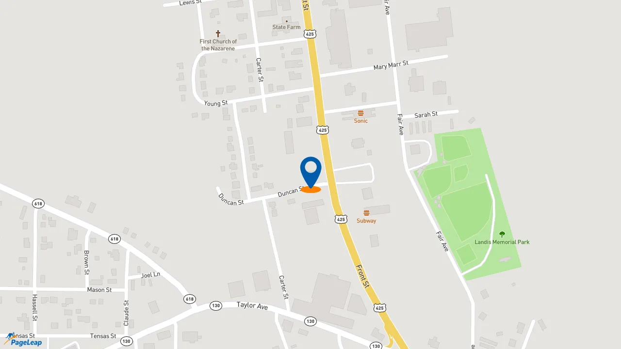 https://pageleap.com map showing location of Popeyes Louisiana Kitchen in Winnsboro.