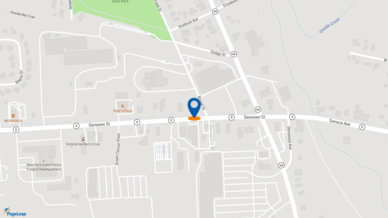 https://pageleap.com map showing location of Popeyes Louisiana Kitchen in Oneida.