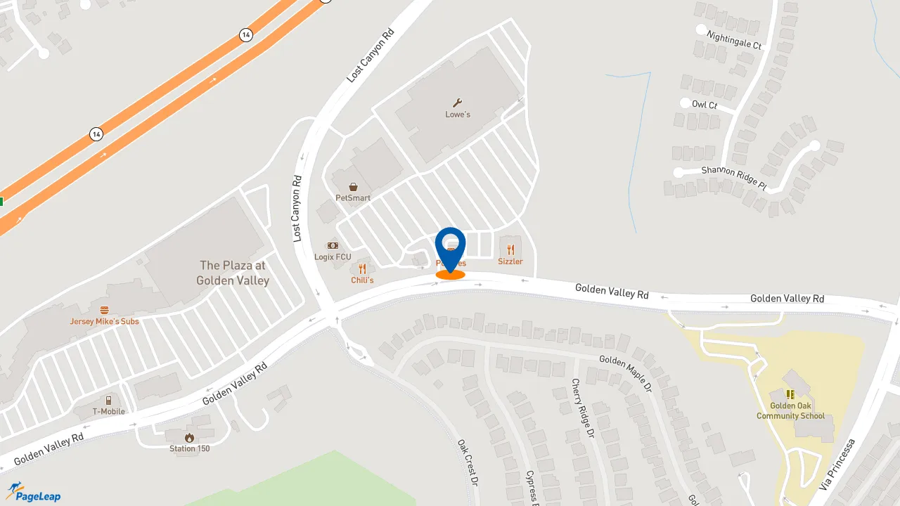 https://pageleap.com map showing location of Popeyes Louisiana Kitchen in Santa Clarita.