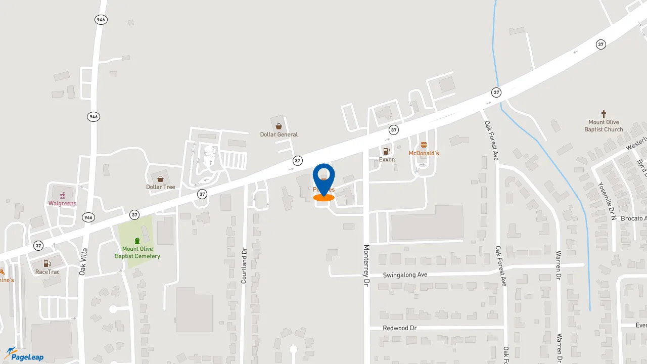 https://pageleap.com map showing location of Popeyes Louisiana Kitchen in Baton Rouge.