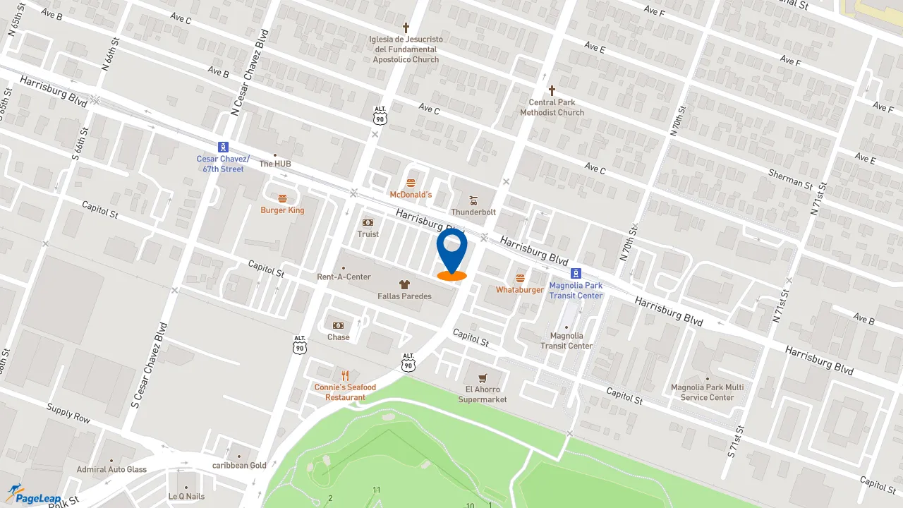https://pageleap.com map showing location of Popeyes Louisiana Kitchen in Houston.