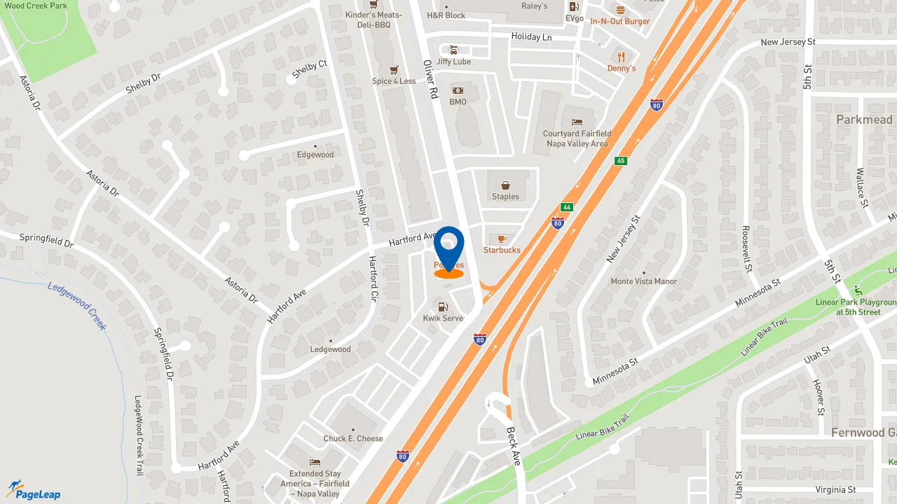 https://pageleap.com map showing location of Popeyes Louisiana Kitchen in Fairfield.