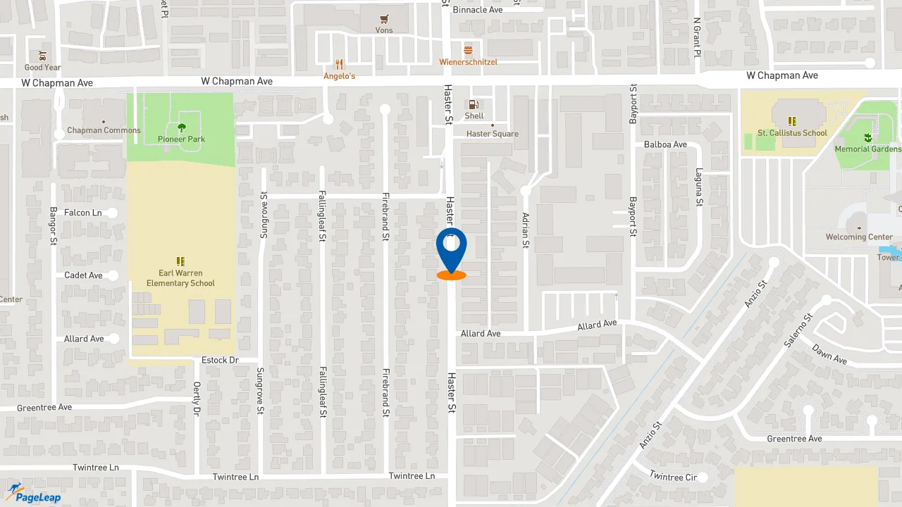 https://pageleap.com map showing location of Popeyes Louisiana Kitchen in Garden Grove.