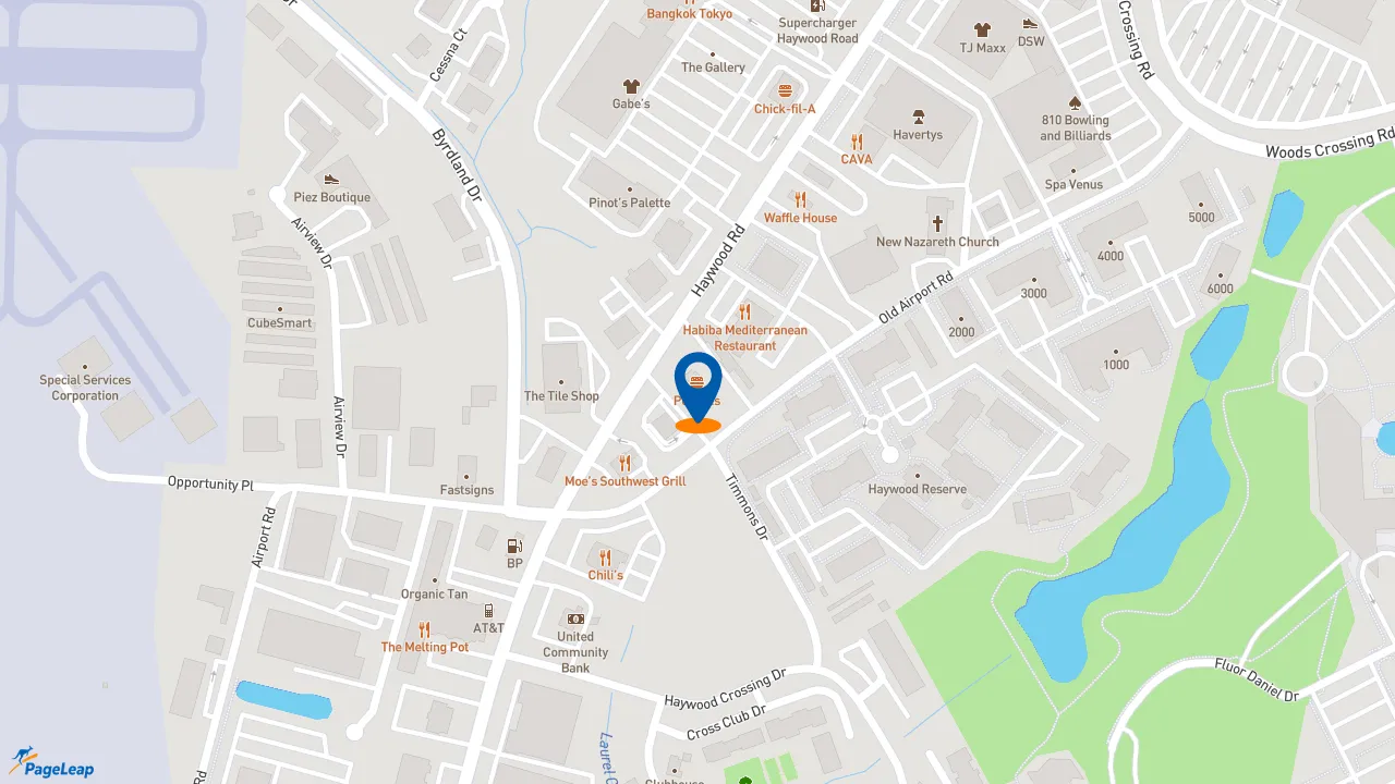 https://pageleap.com map showing location of Popeyes Louisiana Kitchen in Greenville.