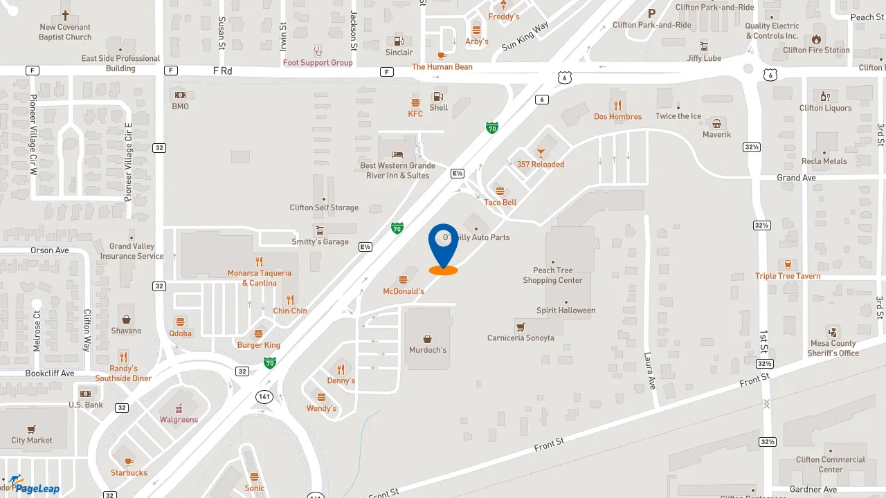 https://pageleap.com map showing location of Popeyes Louisiana Kitchen in Clifton.