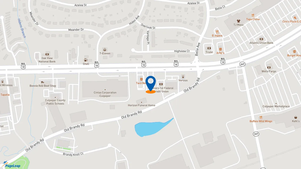 https://pageleap.com map showing location of Popeyes Louisiana Kitchen in Culpeper.