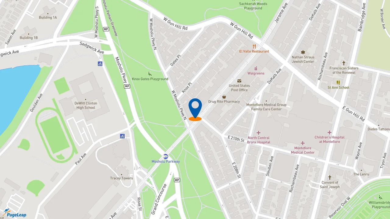 https://pageleap.com map showing location of Popeyes Louisiana Kitchen in Bronx.