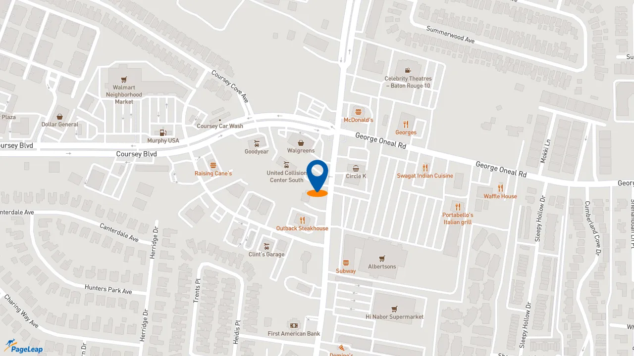https://pageleap.com map showing location of Popeyes Louisiana Kitchen in Baton Rouge.