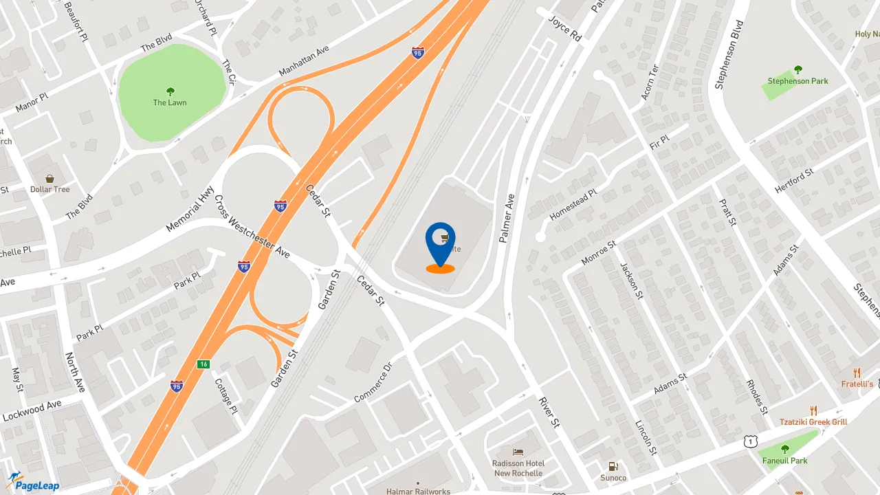 https://pageleap.com map showing location of Popeyes Louisiana Kitchen in New Rochelle.