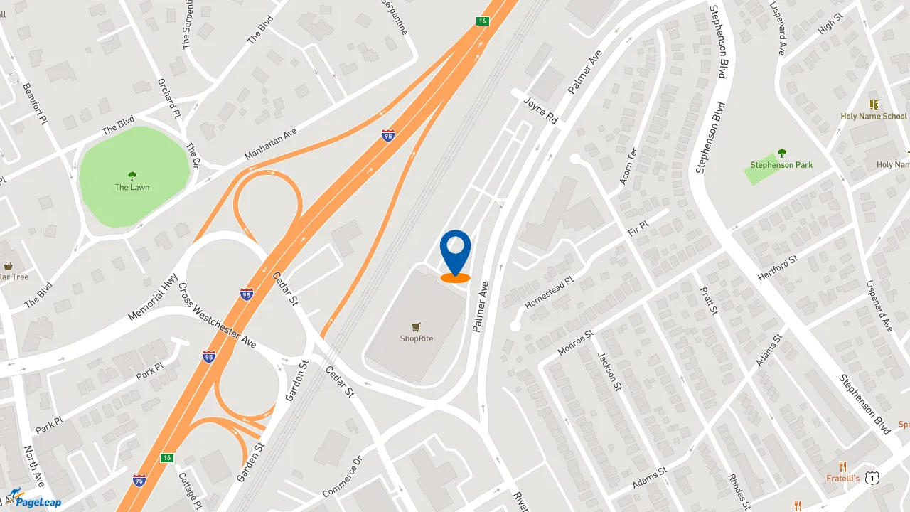 https://pageleap.com map showing location of Popeyes Louisiana Kitchen in New Rochelle.