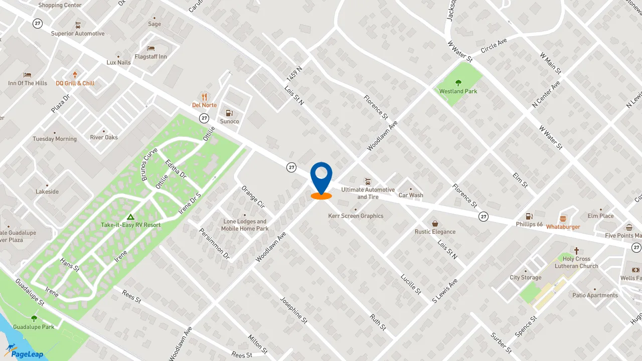 https://pageleap.com map showing location of Popeyes Louisiana Kitchen in Kerrville.