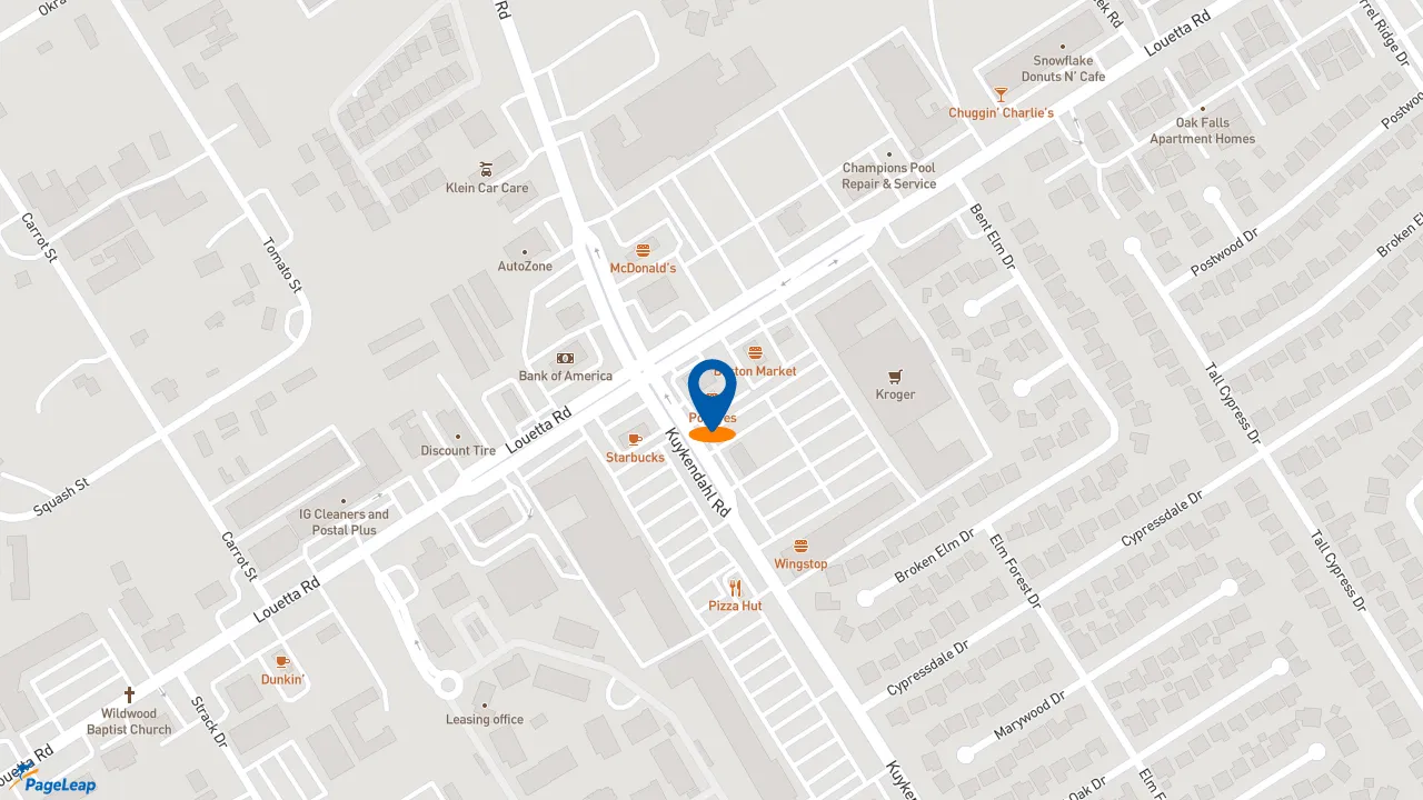 https://pageleap.com map showing location of Popeyes Louisiana Kitchen in Spring.