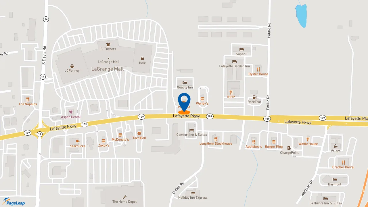 https://pageleap.com map showing location of Popeyes Louisiana Kitchen in Lagrange.