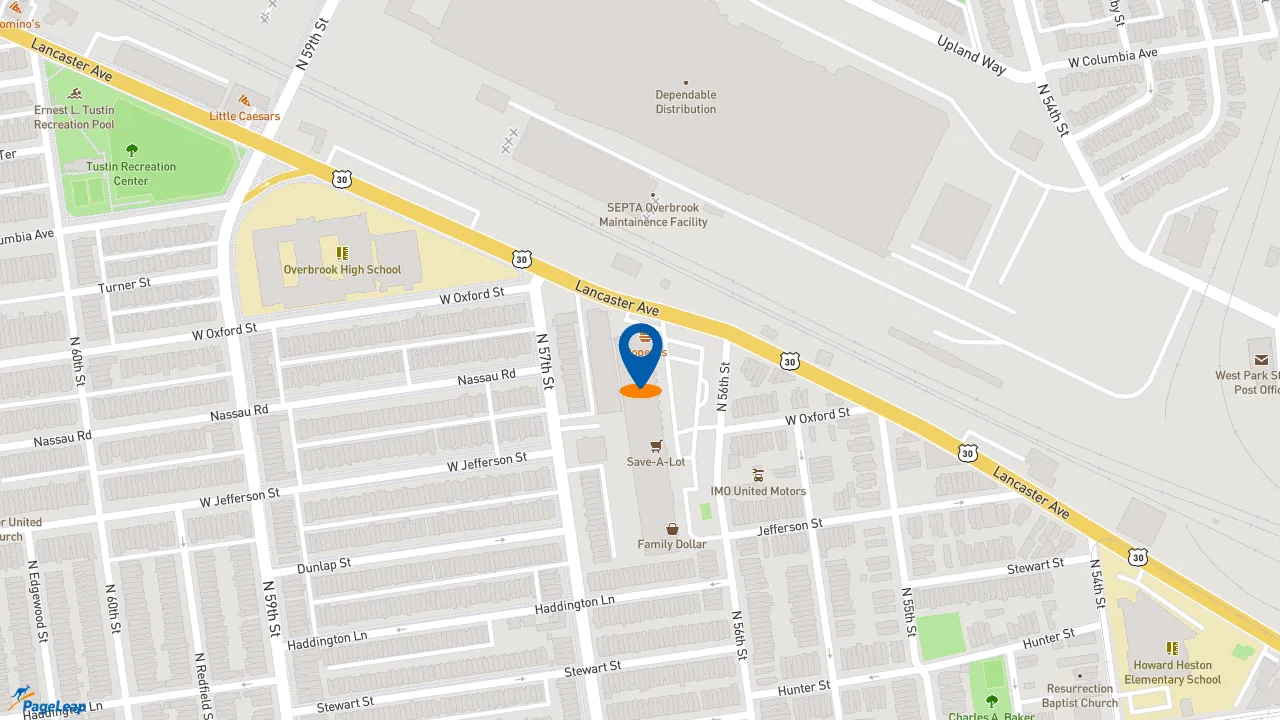 https://pageleap.com map showing location of Popeyes Louisiana Kitchen in Philadelphia.