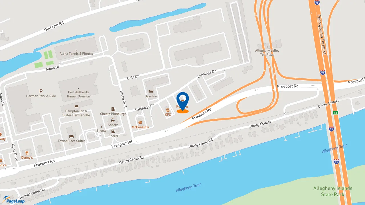 https://pageleap.com map showing location of Popeyes Louisiana Kitchen in Pittsburgh.