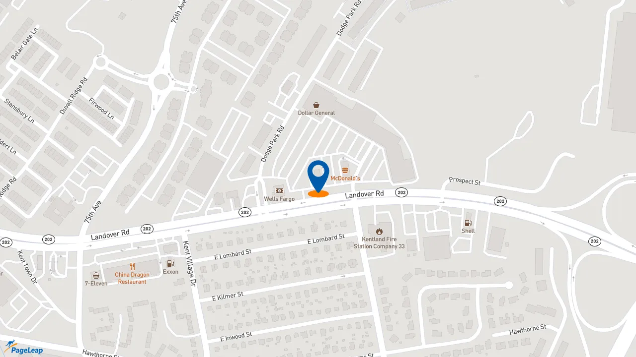 https://pageleap.com map showing location of Popeyes Louisiana Kitchen in Cheverly.