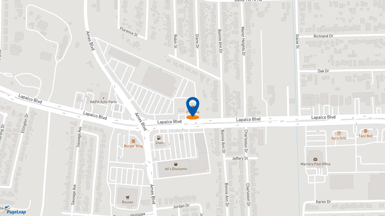 https://pageleap.com map showing location of Popeyes Louisiana Kitchen in Marrero.