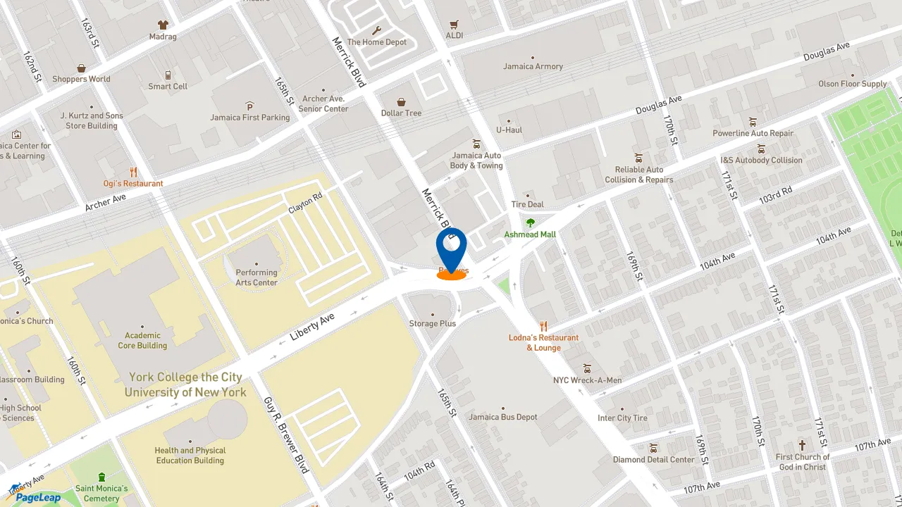 https://pageleap.com map showing location of Popeyes Louisiana Kitchen in Queens.