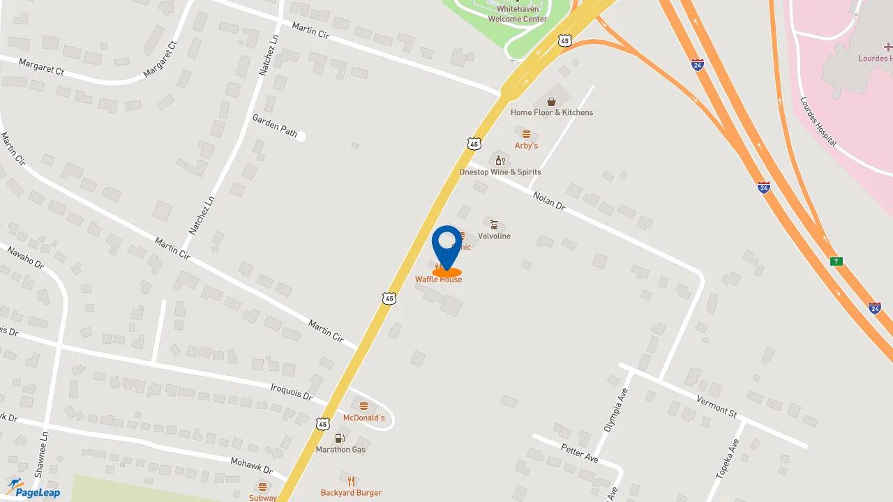 https://pageleap.com map showing location of Popeyes Louisiana Kitchen in Paducah.
