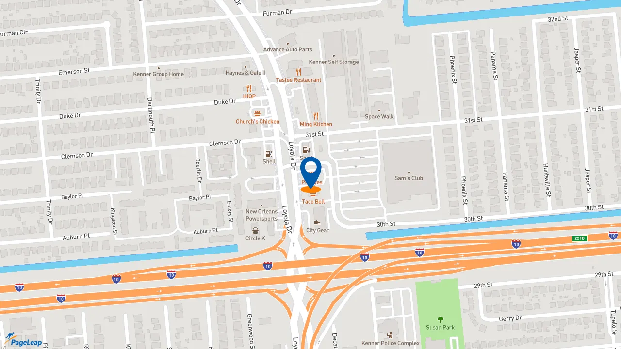 https://pageleap.com map showing location of Popeyes Louisiana Kitchen in Kenner.