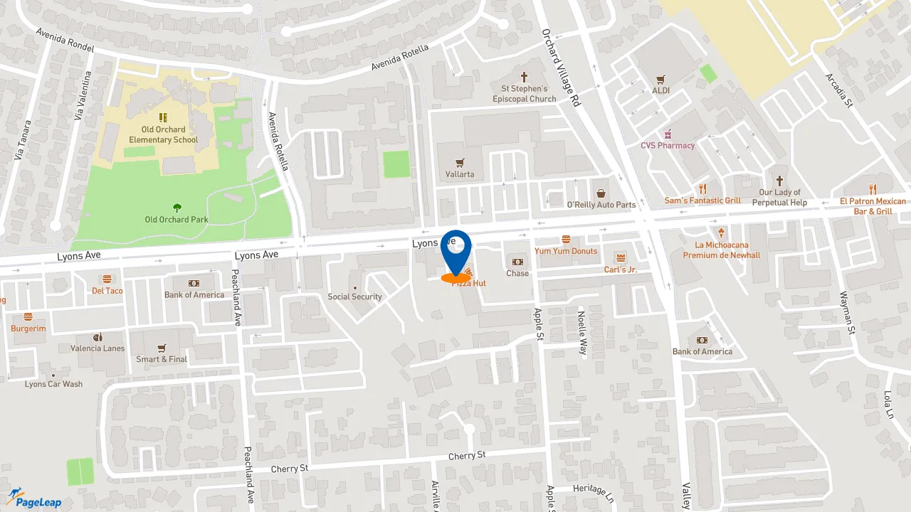 https://pageleap.com map showing location of Popeyes Louisiana Kitchen in Newhall.
