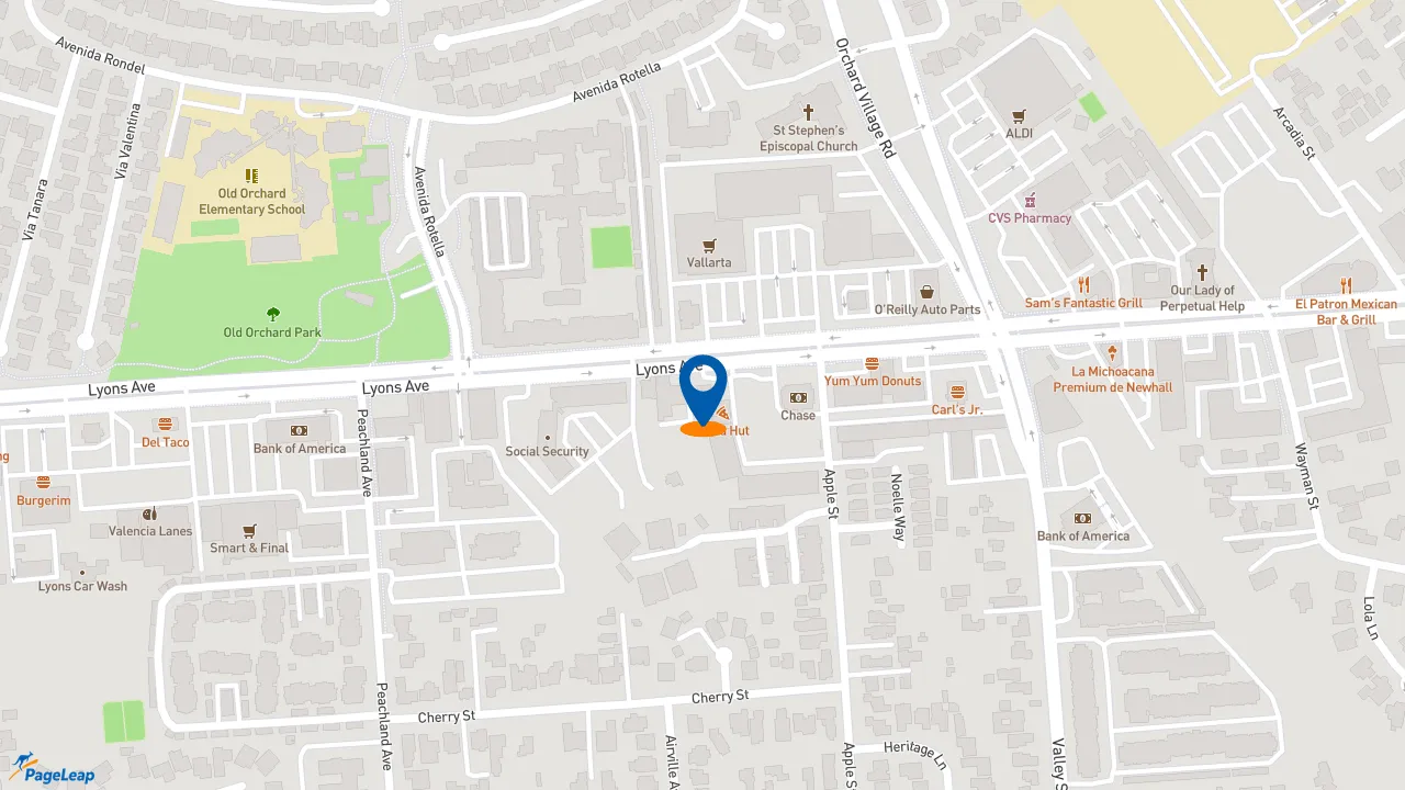 https://pageleap.com map showing location of Popeyes Louisiana Kitchen in Newhall.