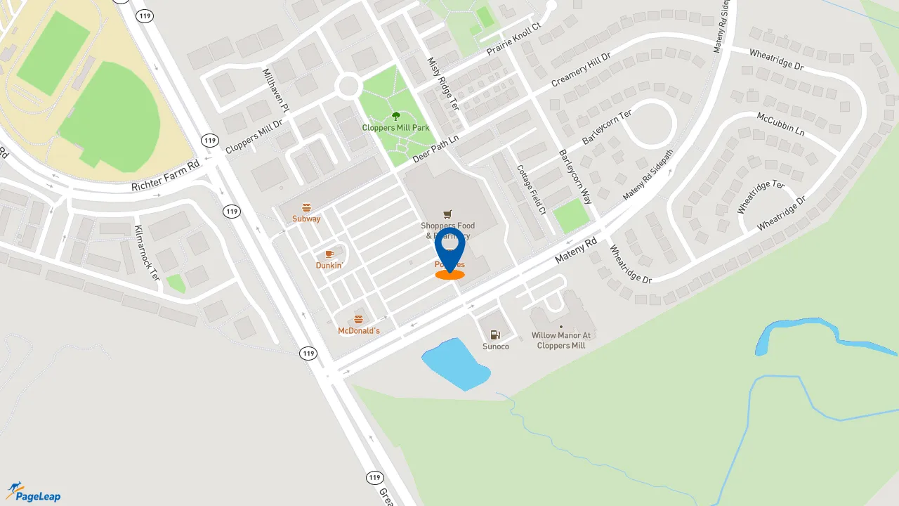 https://pageleap.com map showing location of Popeyes Louisiana Kitchen in Germantown.