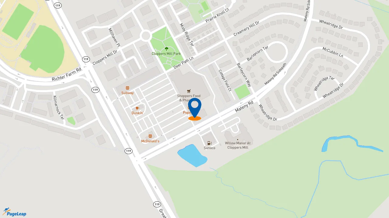 https://pageleap.com map showing location of Popeyes Louisiana Kitchen in Germantown.