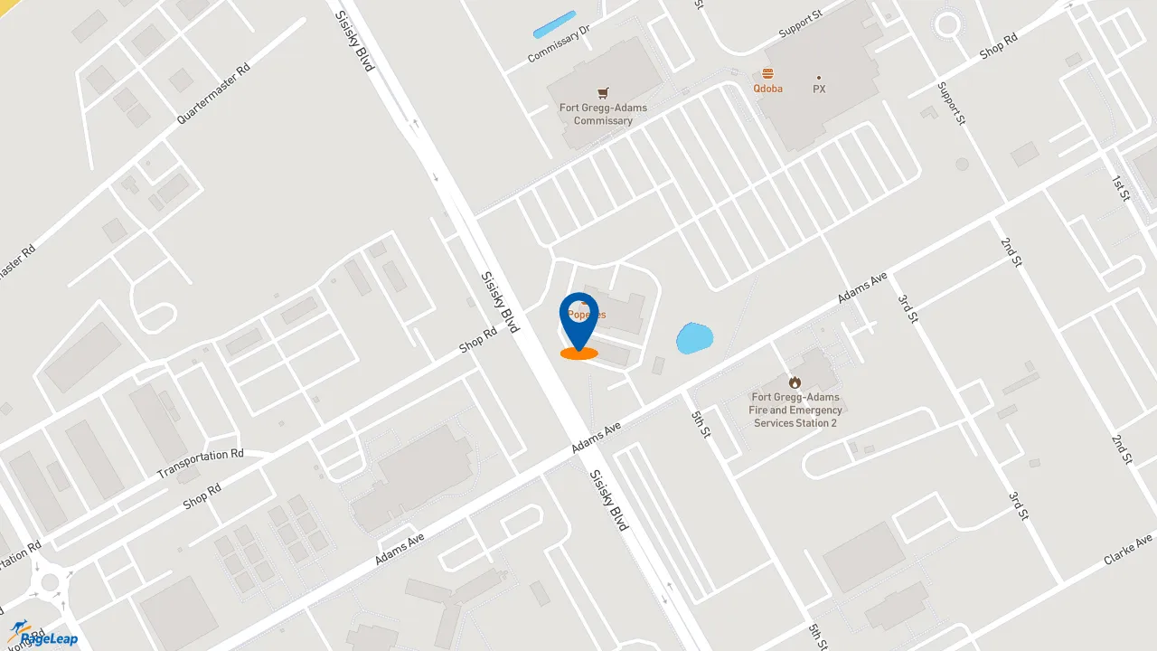 https://pageleap.com map showing location of Popeyes Louisiana Kitchen in Fort Gregg Adams.