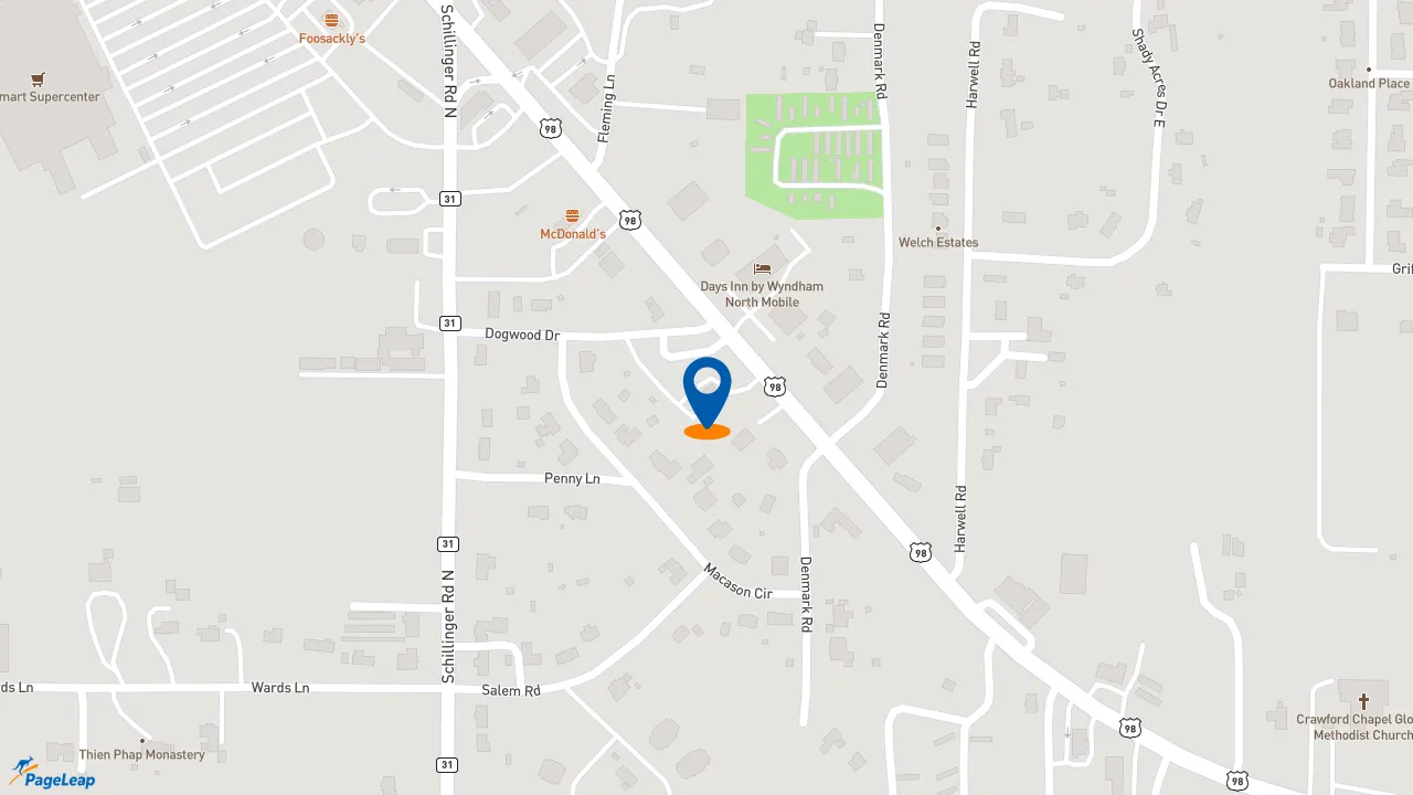 https://pageleap.com map showing location of Popeyes Louisiana Kitchen in Semmes.