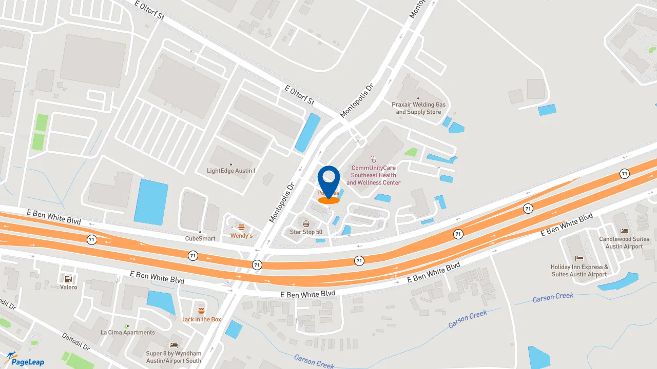 https://pageleap.com map showing location of Popeyes Louisiana Kitchen in Austin.