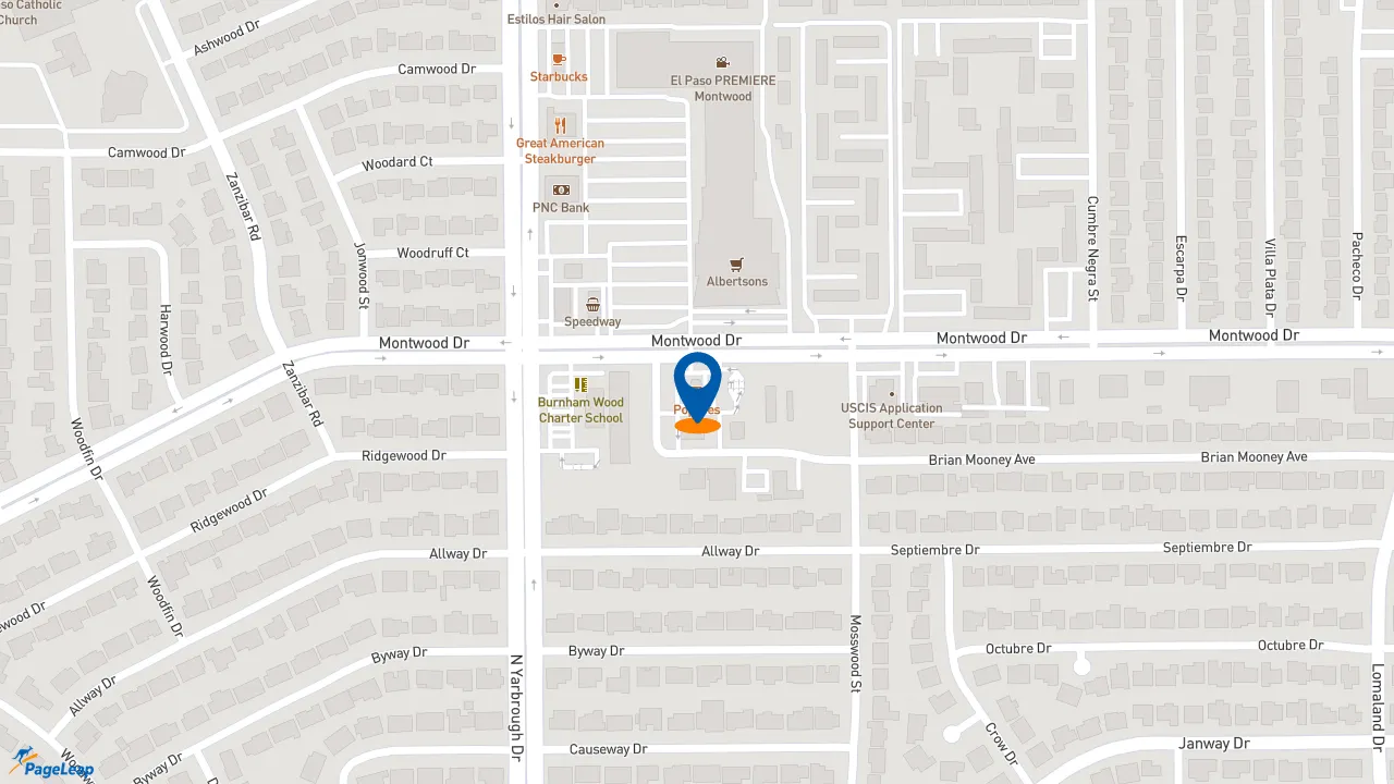 https://pageleap.com map showing location of Popeyes Louisiana Kitchen in El Paso.