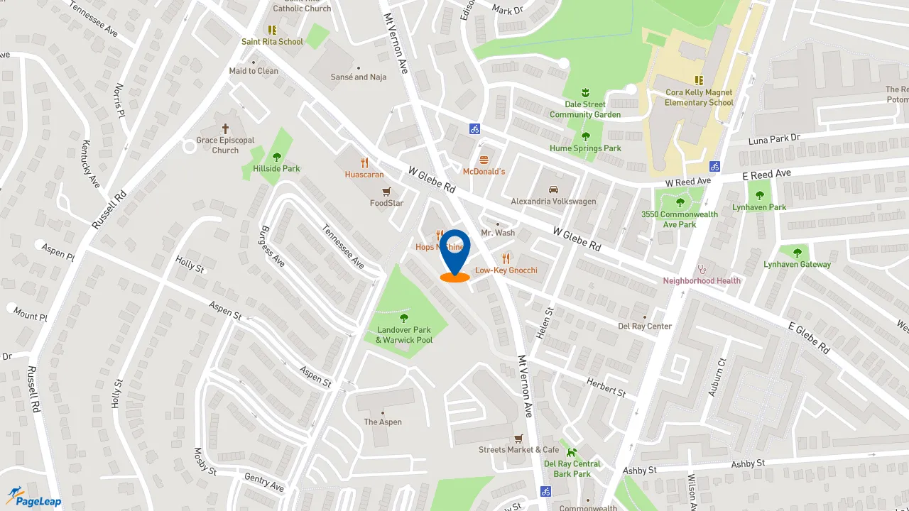 https://pageleap.com map showing location of Popeyes Louisiana Kitchen in Alexandria.