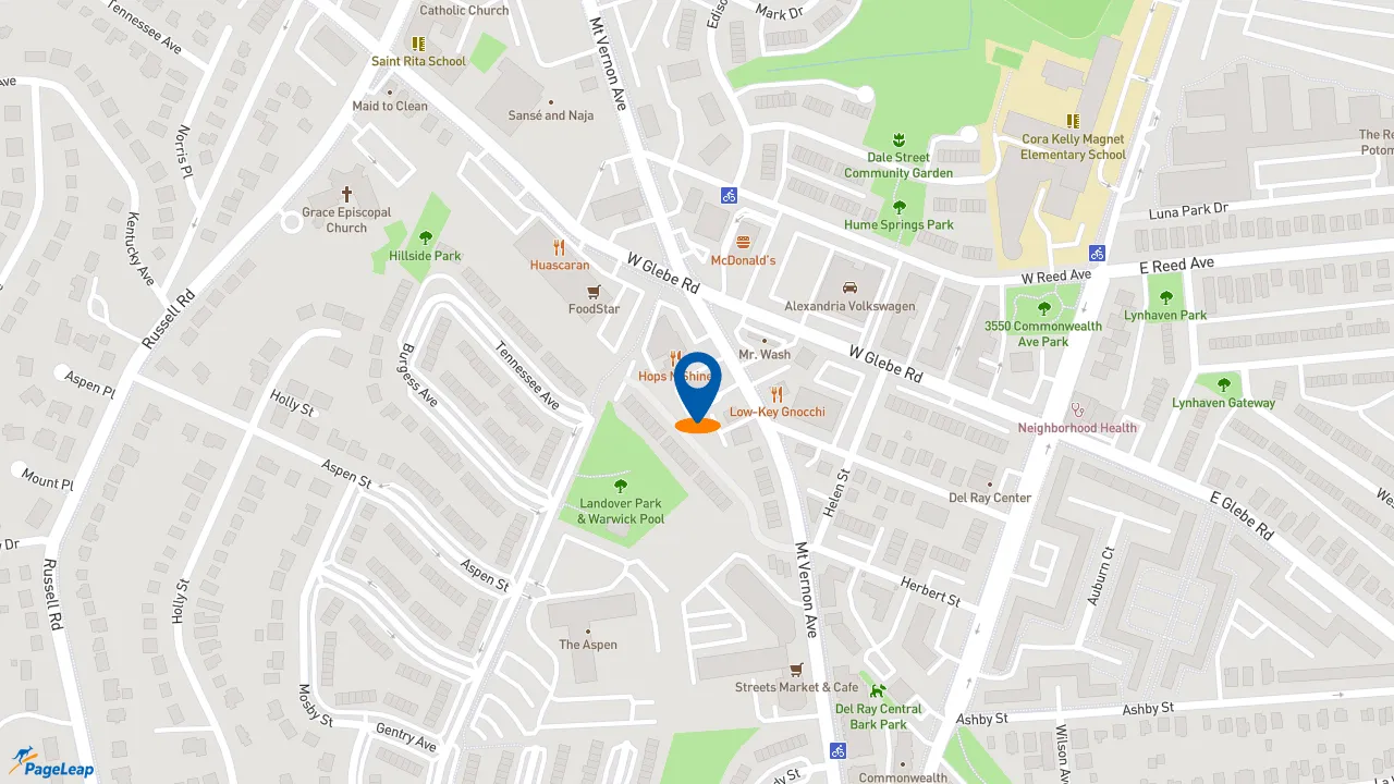 https://pageleap.com map showing location of Popeyes Louisiana Kitchen in Alexandria.