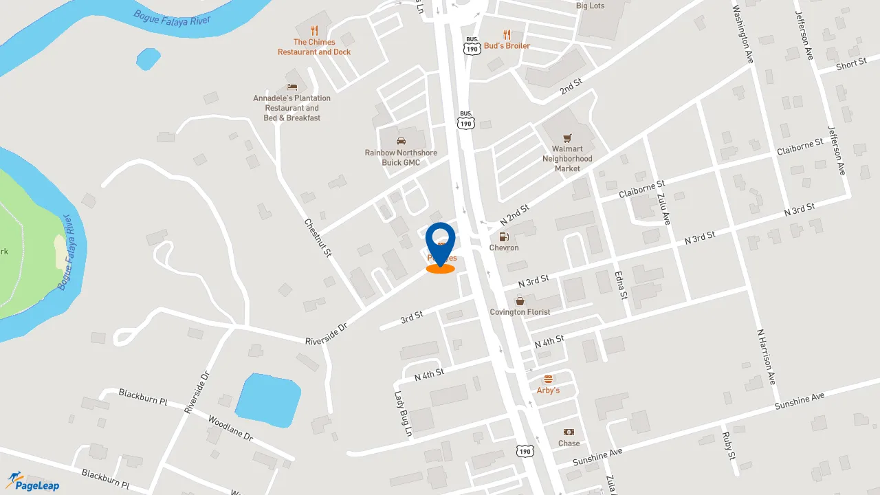 https://pageleap.com map showing location of Popeyes Louisiana Kitchen in Covington.