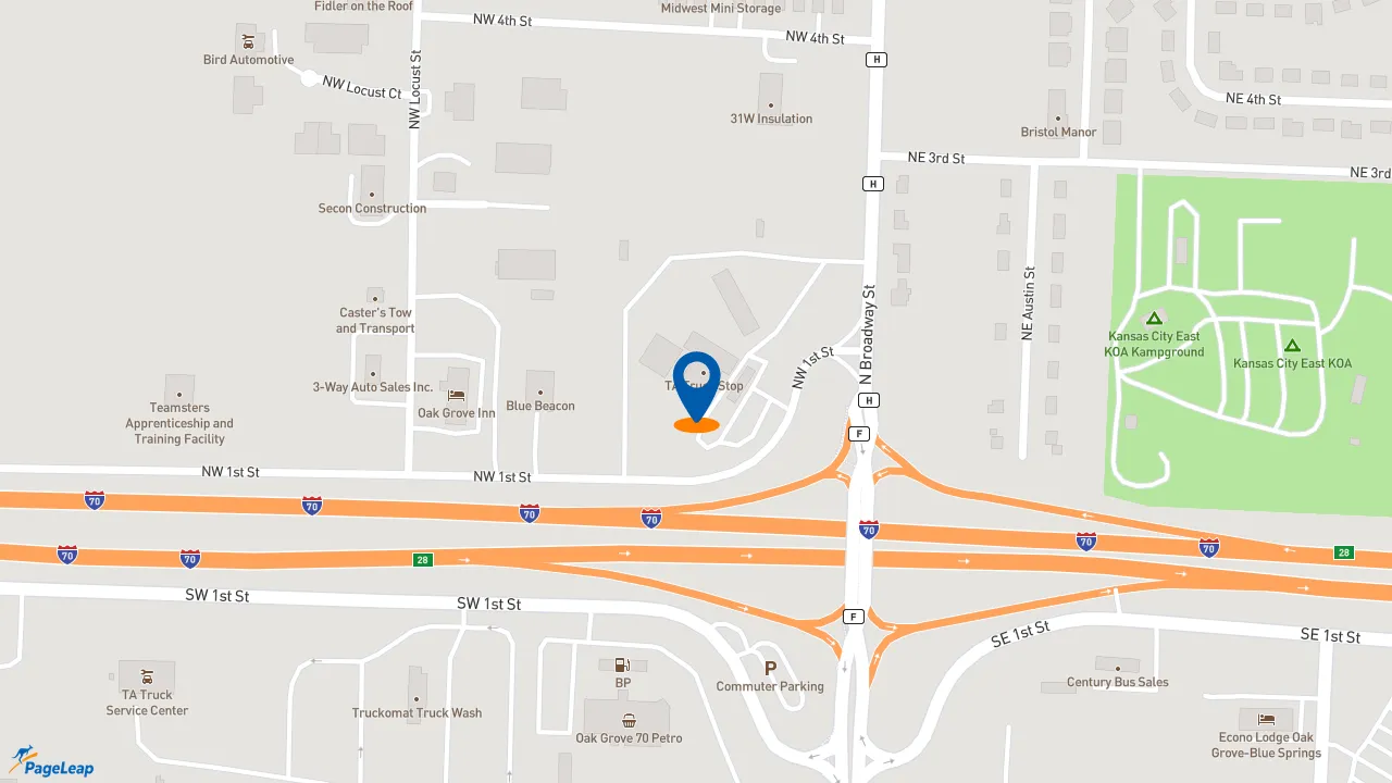 https://pageleap.com map showing location of Popeyes Louisiana Kitchen in Oak Grove.