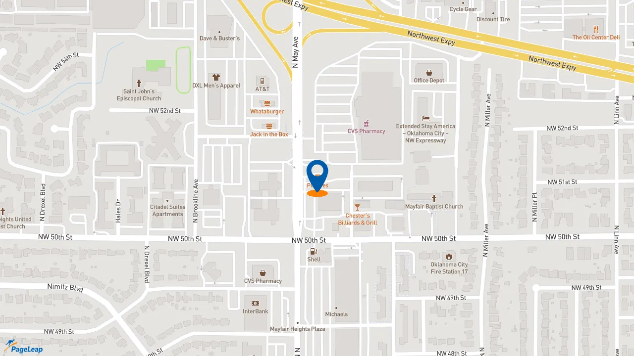 https://pageleap.com map showing location of Popeyes Louisiana Kitchen in Oklahoma City.