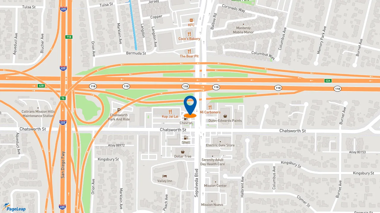 https://pageleap.com map showing location of Popeyes Louisiana Kitchen in Mission Hills.